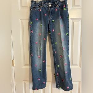 Jeans with bumble bee stitching
